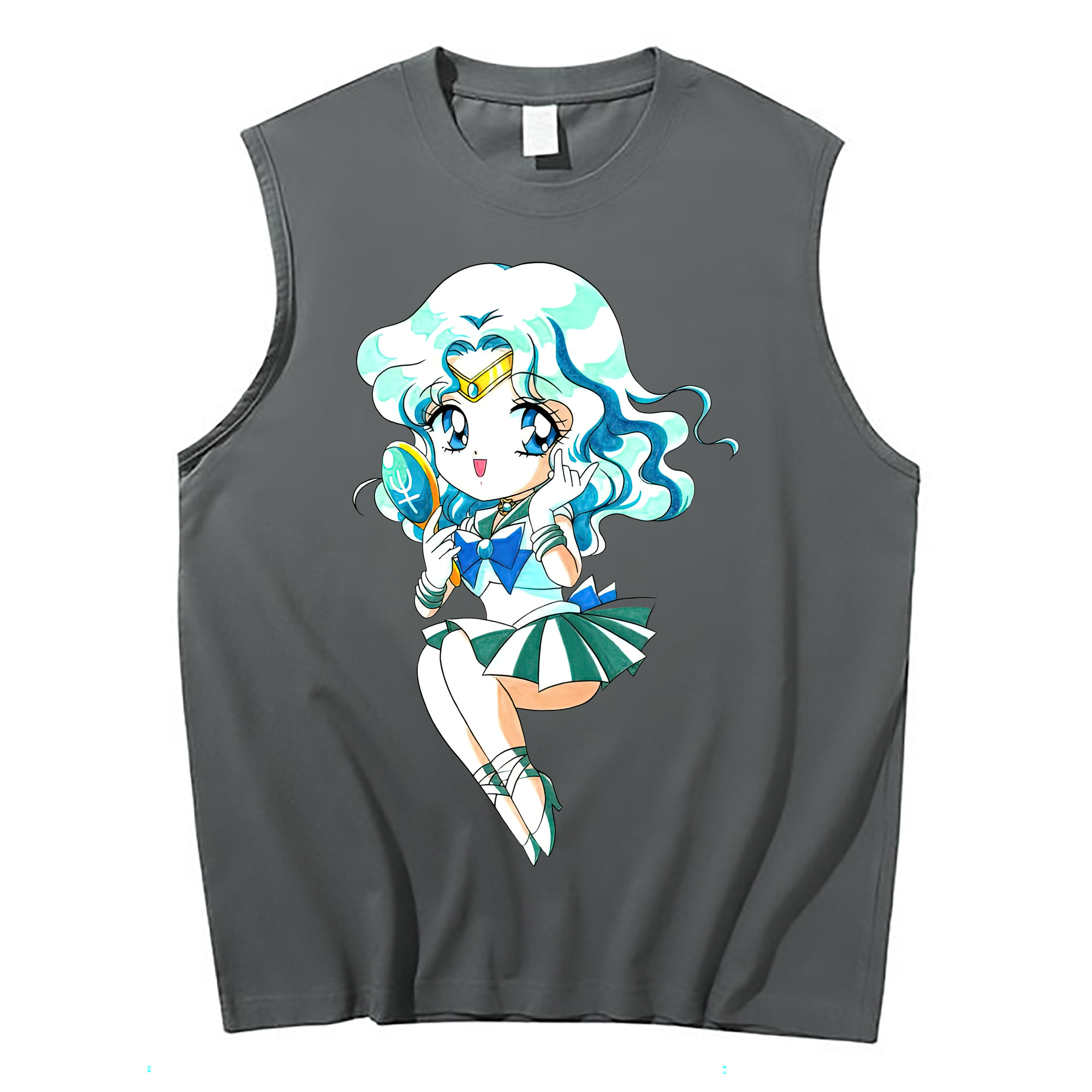 （画像用） 美少女戦士セーラームーン 海王 みちる（かいおう みちる） Sailor Moon Kaiou Michiru コットン100％タンクトップ（フロントプリント）